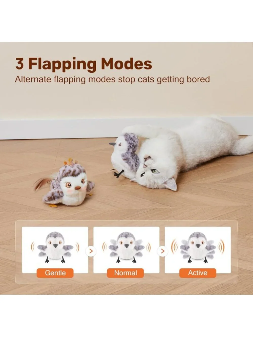 Interactive Cat Toys - 2 Flapping Birds with Chirping Sounds & Catnip - Fun for